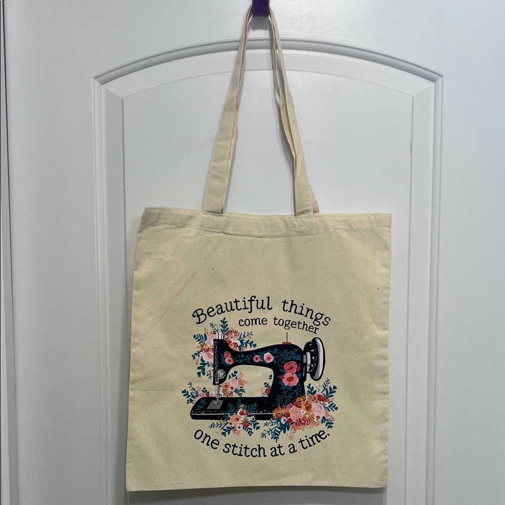Handmade Canvas Tote with Sewing Machine Design